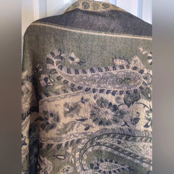 Pashmina scarf wrap shawl black gold brown fringe. Bohemian classic chic - Picture 2 of 5